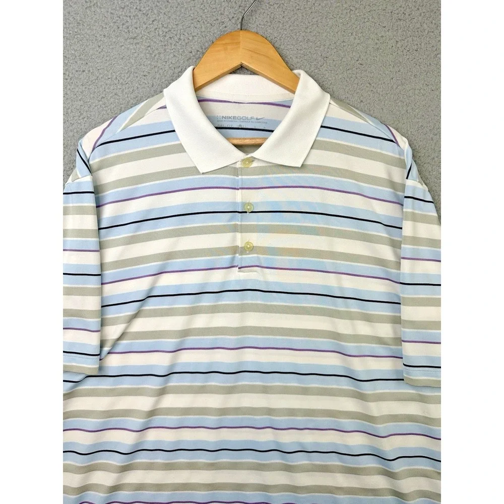 Nike Golf Polo Shirt Men Large Multicolor Stripe Dri Fit Lightweight Performance
